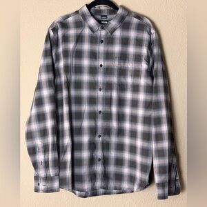 PRANA GRAY BLUE FLANNEL LARGE STANDARD FIT #45